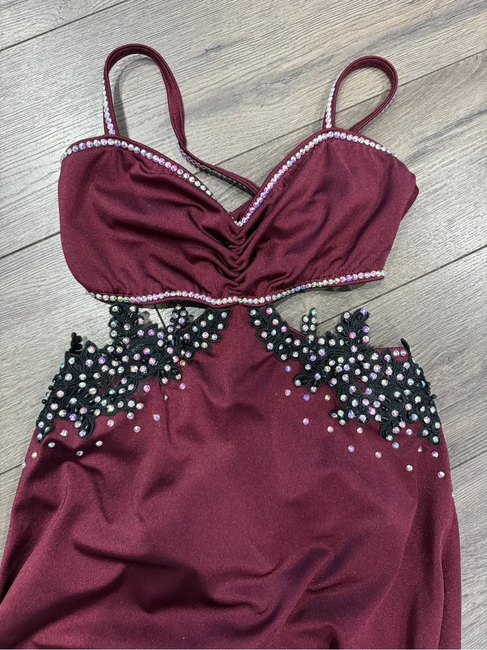 Kelle Burgundy stoned Dance costume